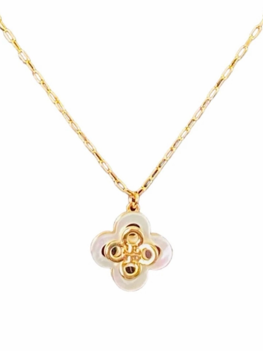 TORY BURCH • Mother-Of-Pearl Kira Clover Logo Pendant Necklace